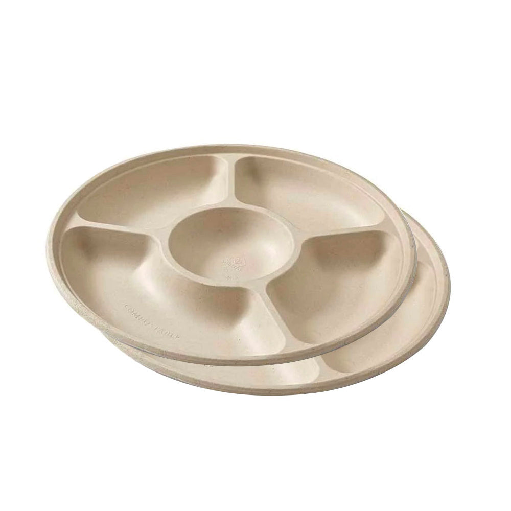 Eco Soulife Disposable Compostable Harvest Compartment Serving Tray 35cm (2 Pieces)