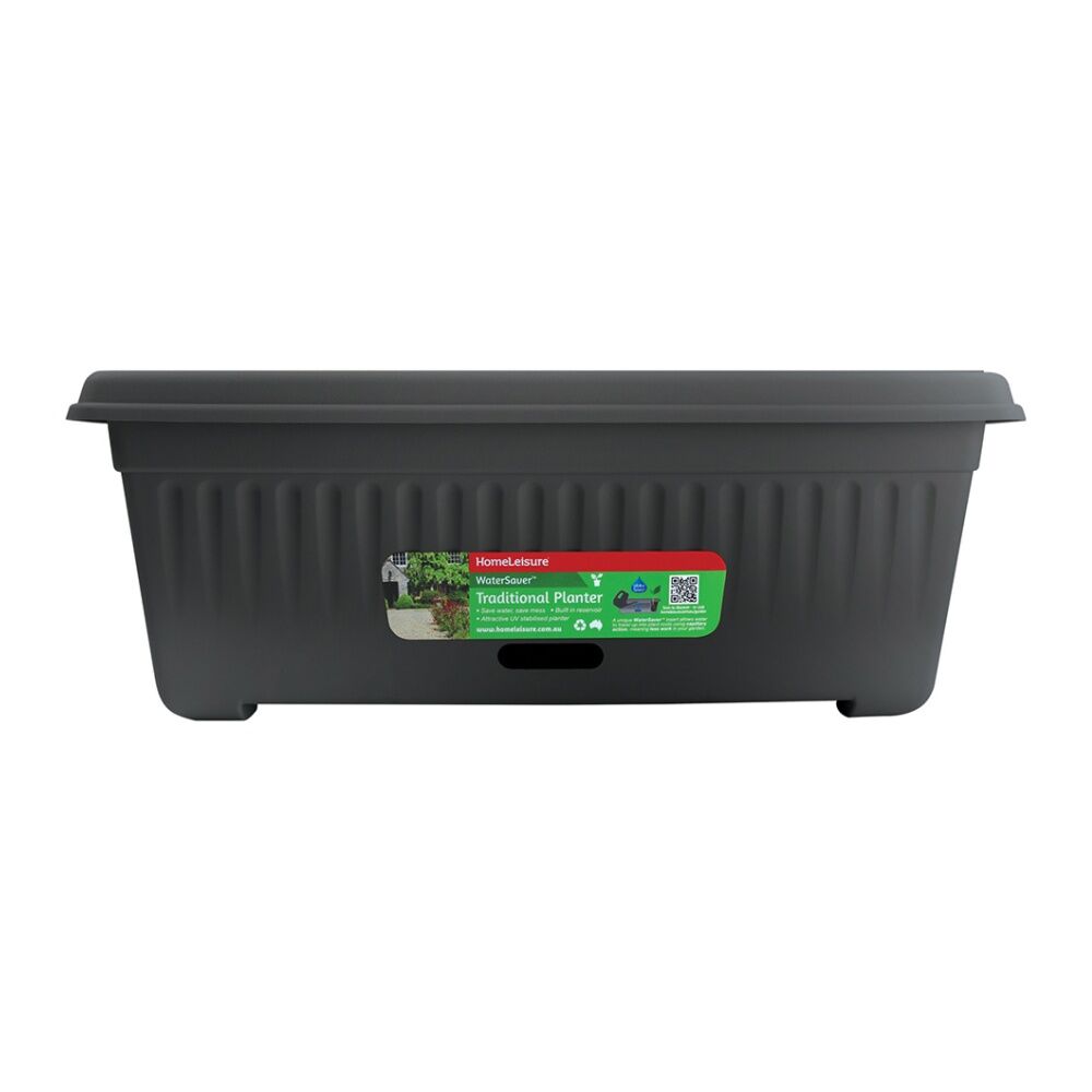 Homeleisure WaterSaver Traditional Rect Planter Flower/Plant Pot 48cm Charc (2 Pack)