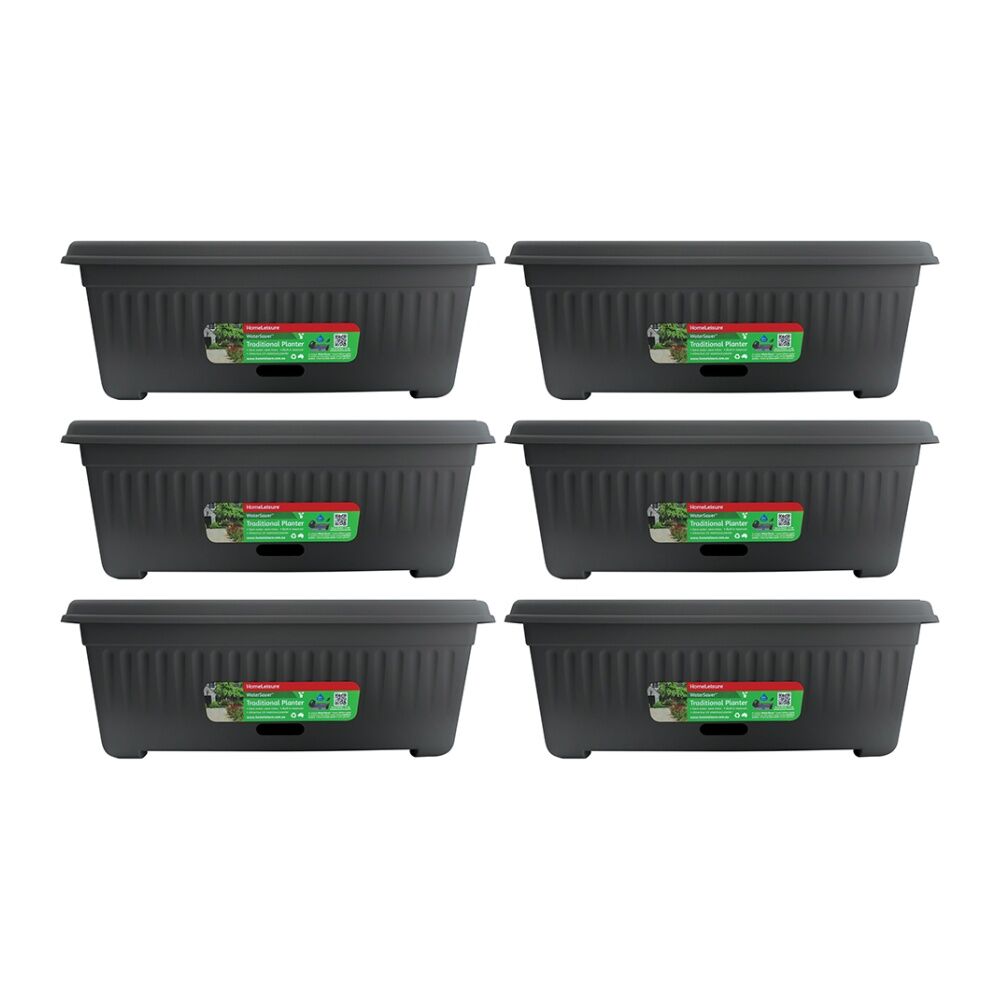 Homeleisure WaterSaver Traditional Rect Planter Flower/Plant Pot 48cm Charc (6 Pack)