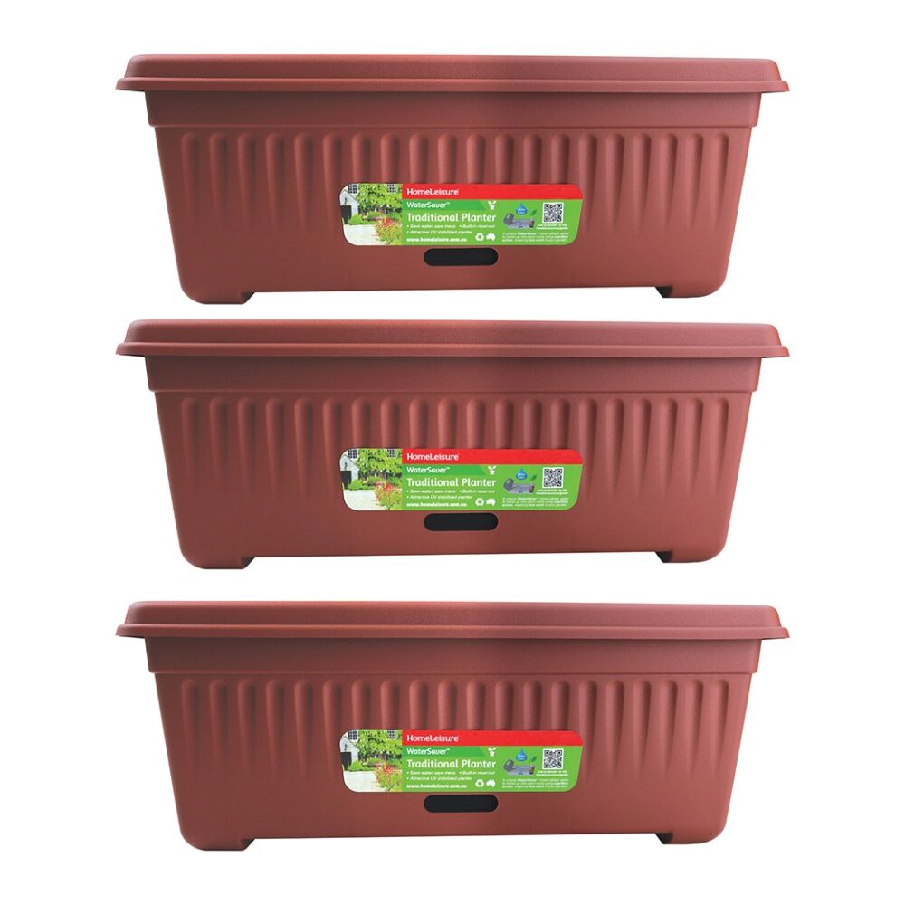Homeleisure WaterSaver Traditional Rect Planter Flower Pot 68cm Manor Red (3 Pack)