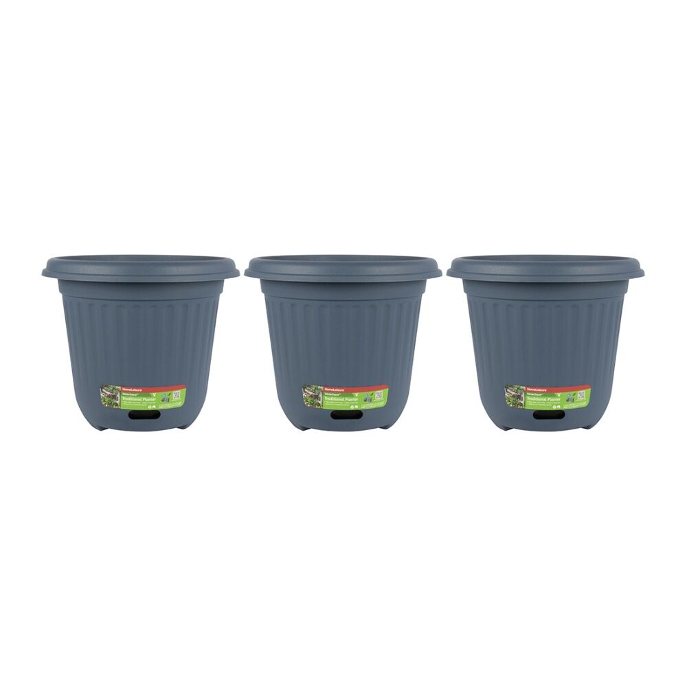 Homeleisure WaterSaver Traditional Round Planter Flower/Plant Pot 40cm Blue (3 Pack)
