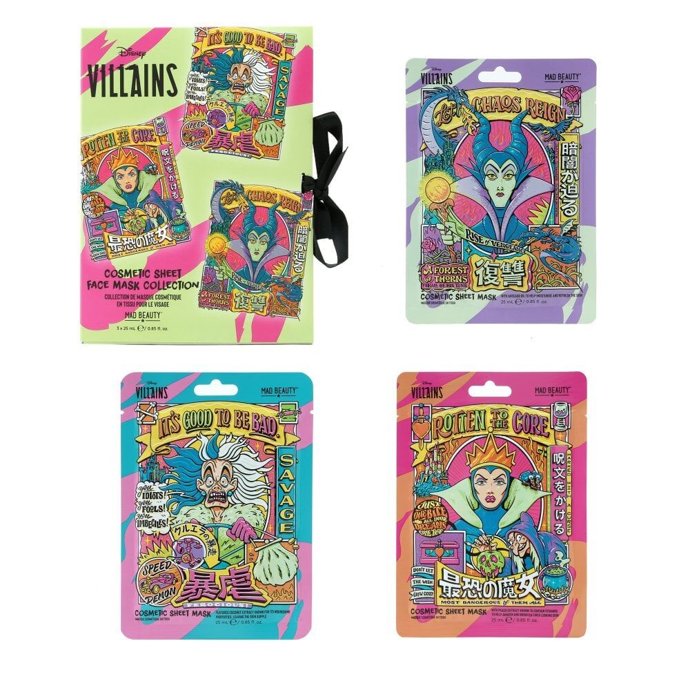 Disney 75ml Avocado/Peach/Coconut Wicked Villains Cosmetic Sheet Mask Trio