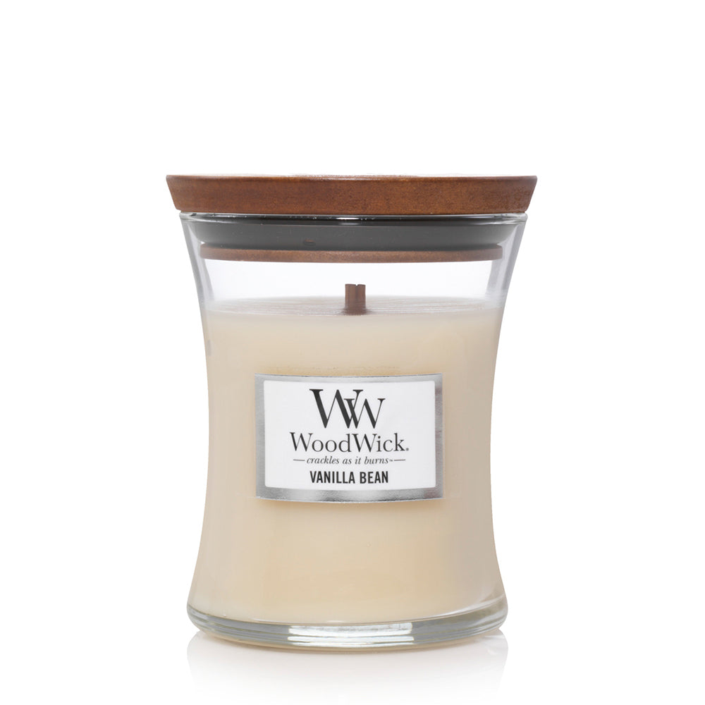 Woodwick Vanilla Bean Scented Crafted Candle Glass Jar Soy Wax w Lid — Medium