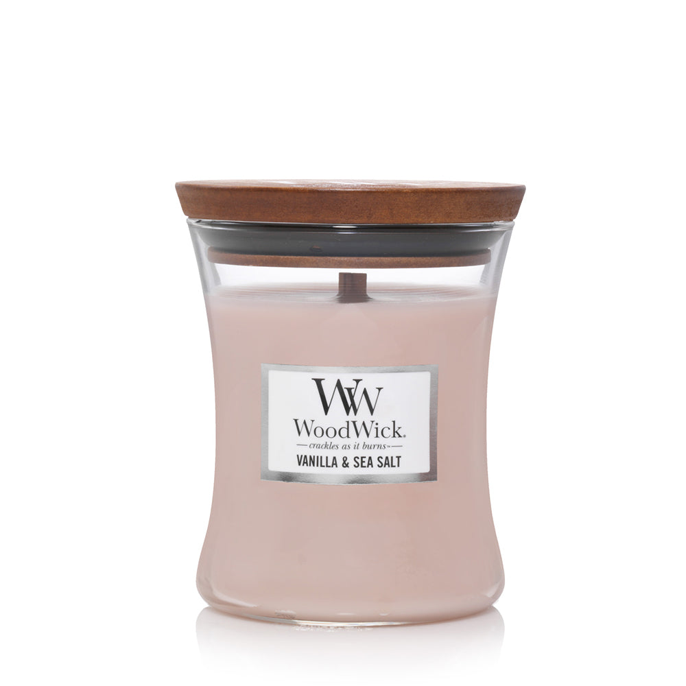 Woodwick Vanilla & Sea Salt Scented Crafted Candle Glass Jar Wax w/ Lid Medium