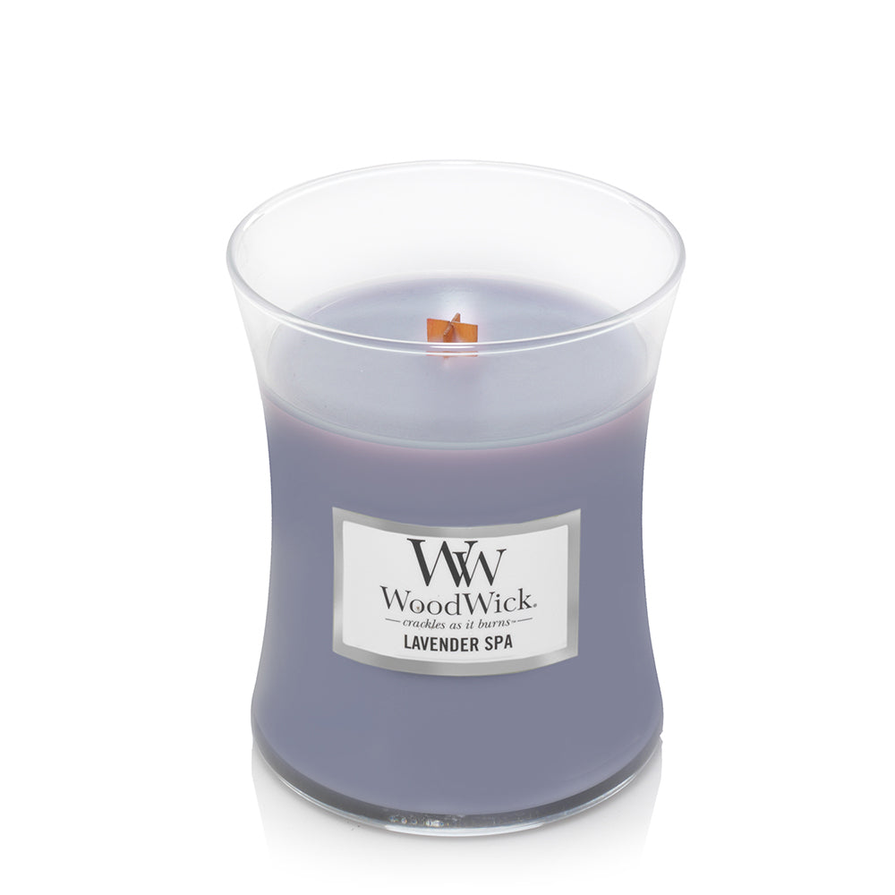 Woodwick Lavender Spa Scented Crafted Candle Glass Jar Soy Wax w/ Lid Medium — image 2