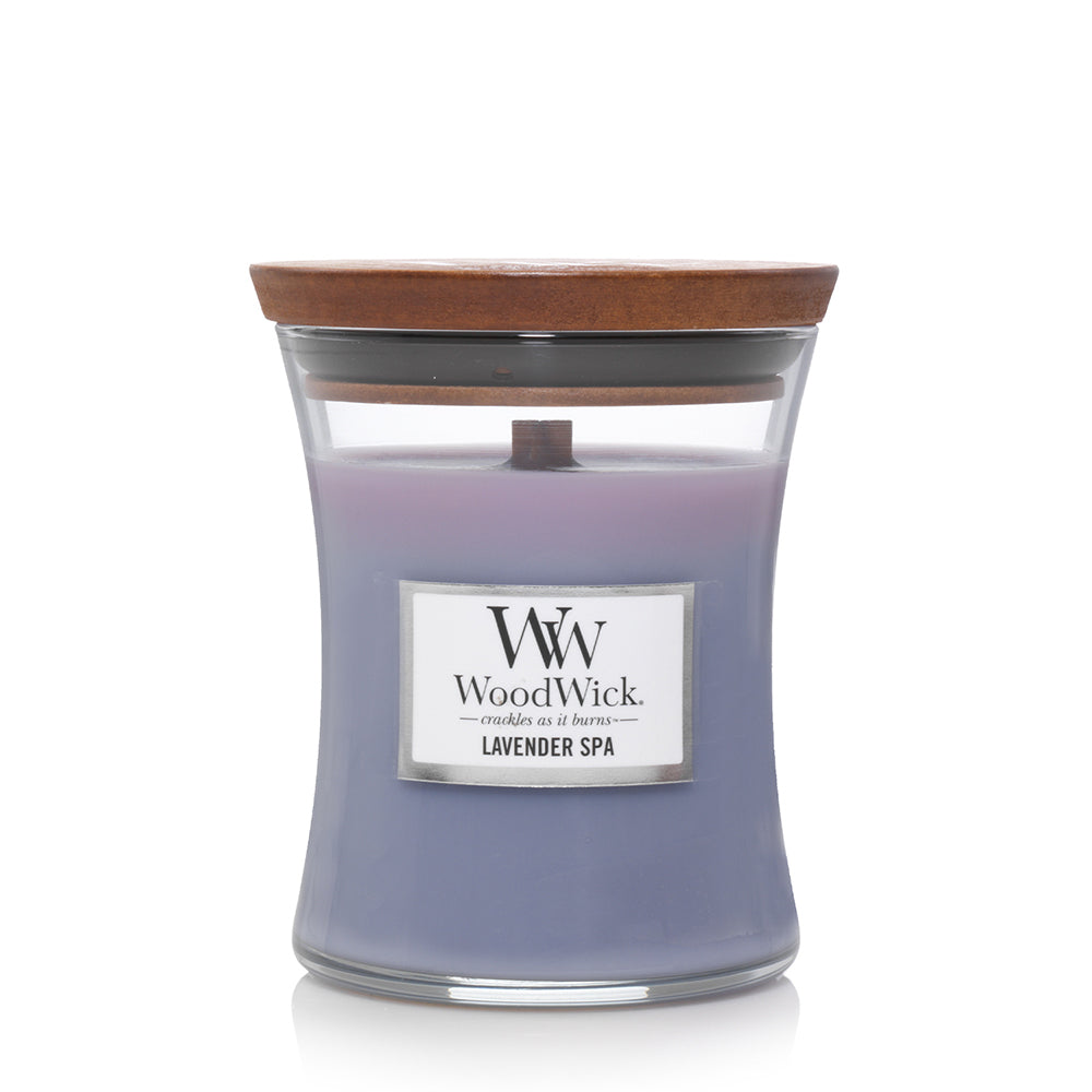 Woodwick Lavender Spa Scented Crafted Candle Glass Jar Soy Wax w/ Lid Medium