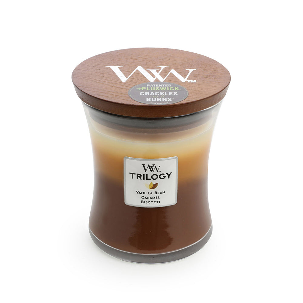 Woodwick Cafe Sweets Trilogy Scented Crafted Candle Glass Wax w/ Lid Medium