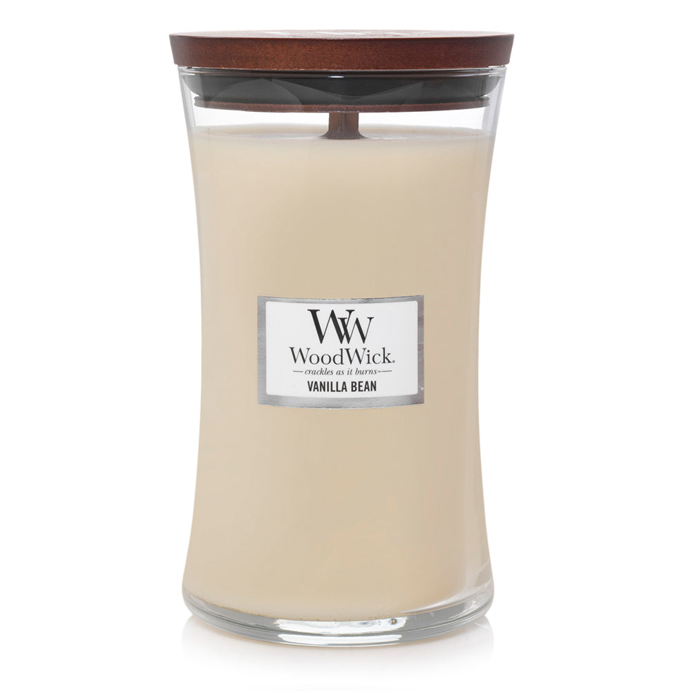 Woodwick Vanilla Bean Scented Crafted Candle Glass Jar Soy Wax w Lid — Large