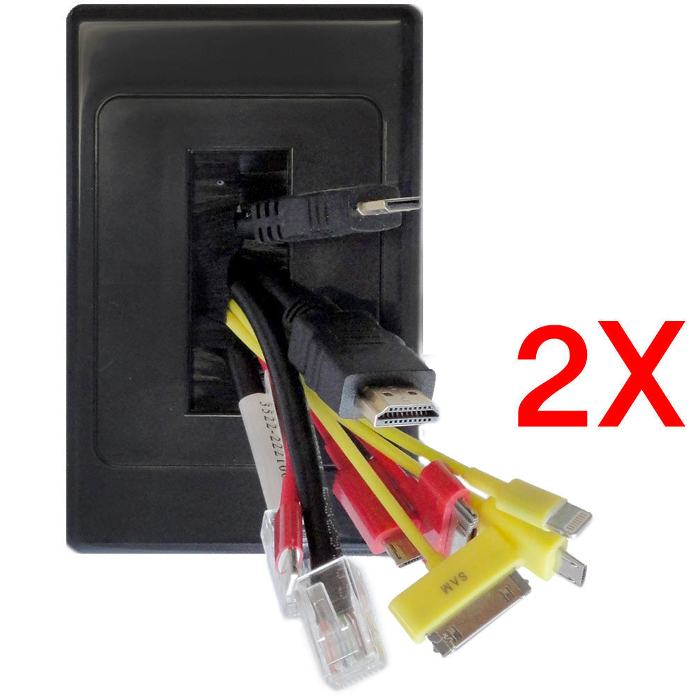 Pro2 Wall Plate Wallplate Brush Outlet Cover Management Cable Tidy Organiser Black (2 Pack) — image 2
