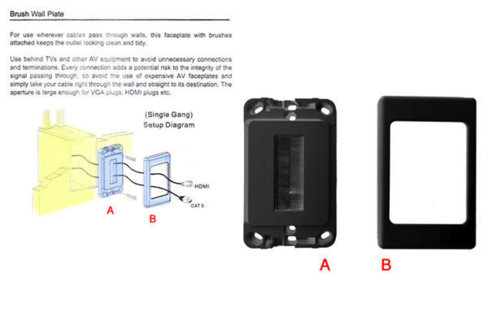 Pro2 Wall Plate Wallplate Brush Outlet Cover Management Cable Tidy Organiser Black (2 Pack) — image 3