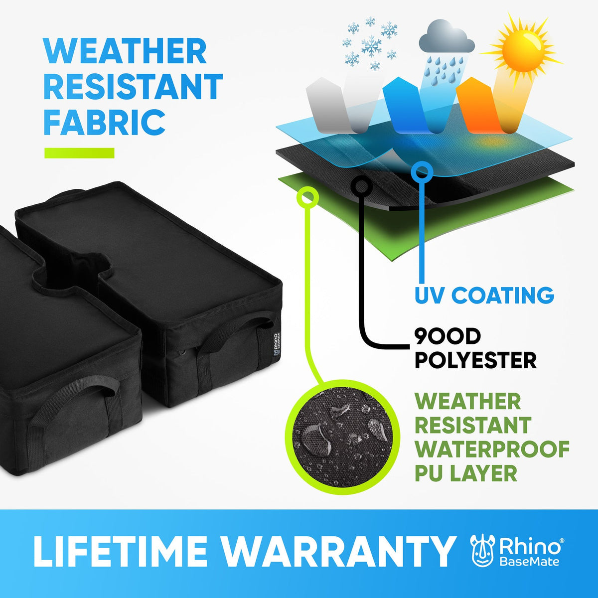 Rhino Detachable Square Outdoor Umbrella Base Weight 900D Rip Stop 18" - Black — image 5