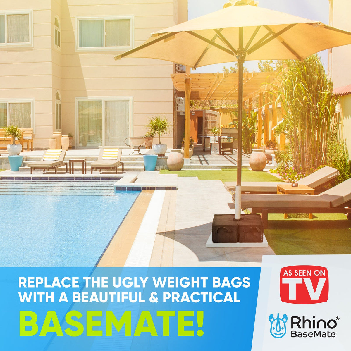 Rhino Detachable Square Outdoor Umbrella Base Weight 900D Rip Stop 18" - Black — image 6