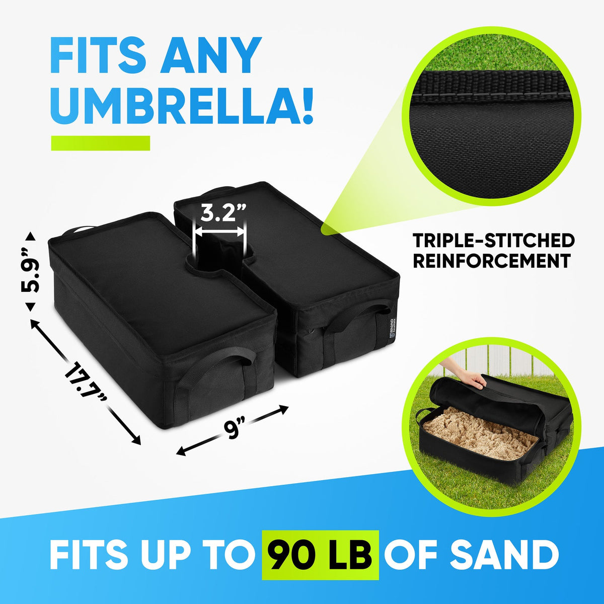 Rhino Detachable Square Outdoor Umbrella Base Weight 900D Rip Stop 18" - Black — image 8