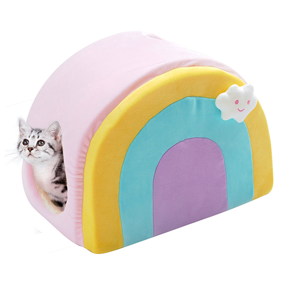 All Fur You Rainbow Kitten/Cat Kennel Warm Cave House Sleeping Bed Cushion Pink