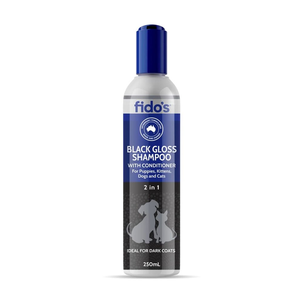 Fidos 250ml Pet Dog & Cat Grooming Washing Care Shampoo Black Gloss