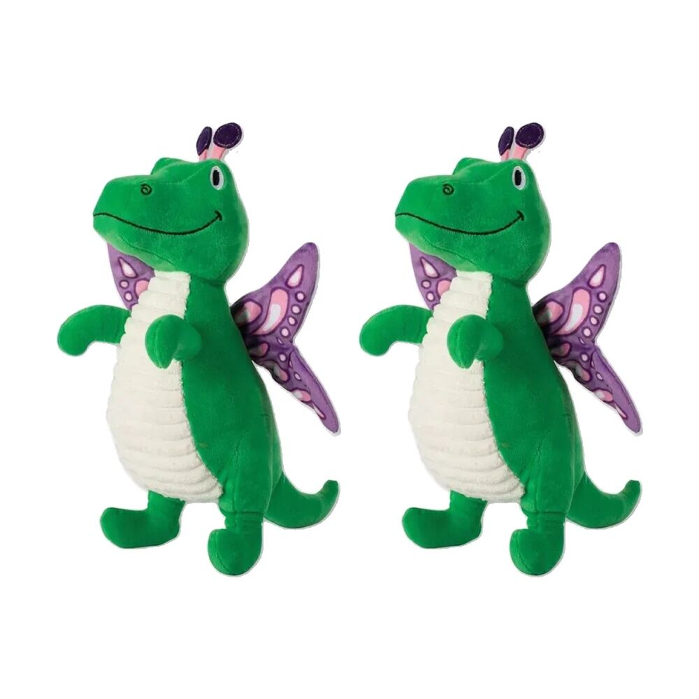 Fringe Studio Flutter Rex Dinosaur Soft Plush Dog Toy Green (2 Pack)