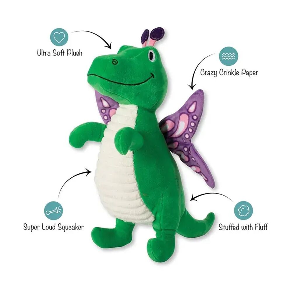 Fringe Studio Flutter Rex Dinosaur Soft Plush Dog Toy Green (2 Pack) — image 2