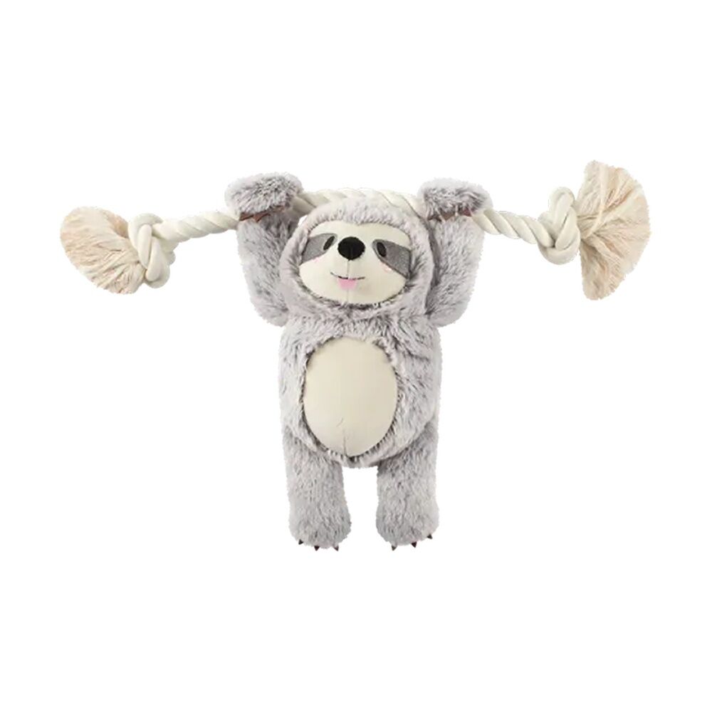 Fringe Studio Grey Girlie Sloth On a Rope Soft Plush Dog Toy