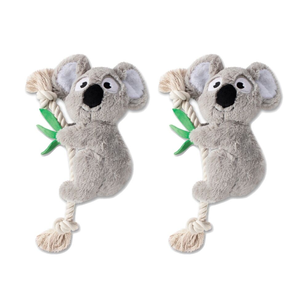 Petshop BY Fringe Studio Koala on a Rope Plush Squeaker Dog Toy Grey (2 Pack)