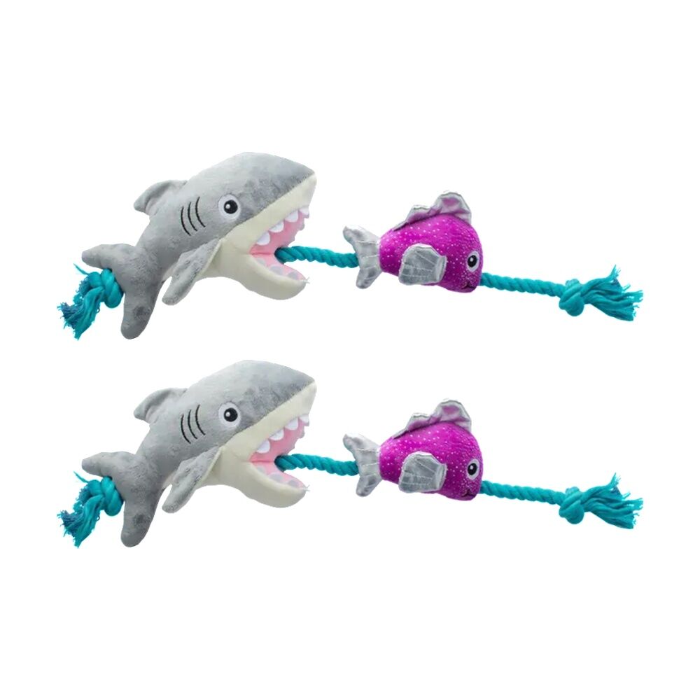 Fringe Studio Shark Bait FIsh Rope Tug Soft Plush Dog Toy Multicolour (2 Pack)