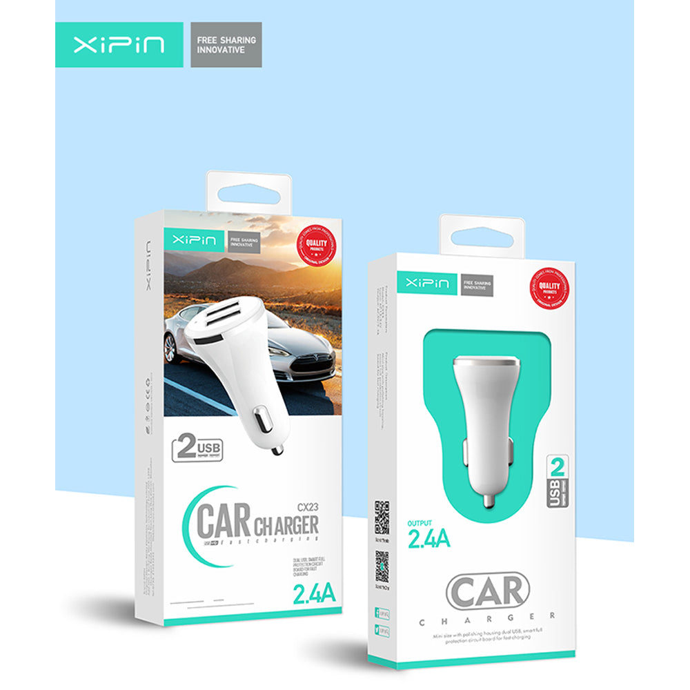 Xipin 2.4A Fast Charge Mini Car Charger w/ Dual USB Ports for Phones White — image 8