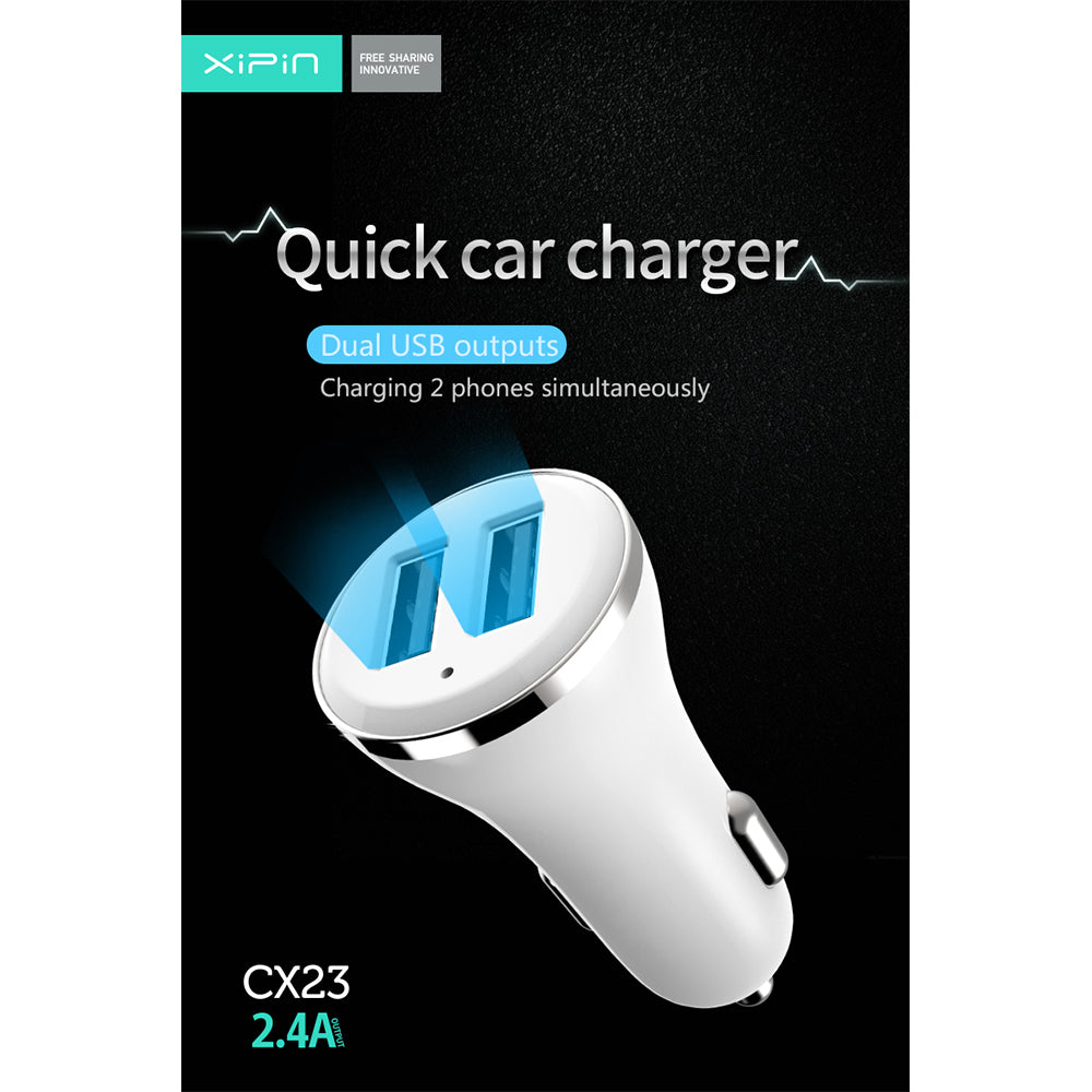 Xipin 2.4A Fast Charge Mini Car Charger w/ Dual USB Ports for Phones White — image 7