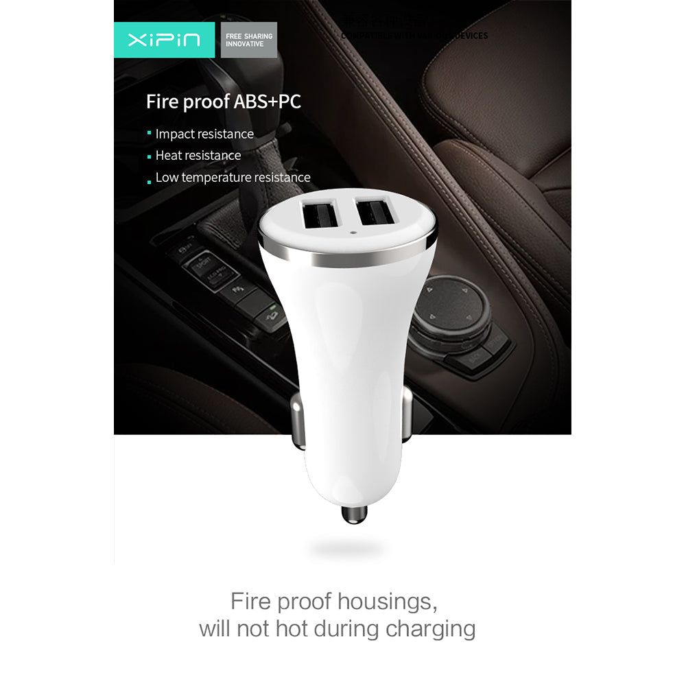 Xipin 2.4A Fast Charge Mini Car Charger w/ Dual USB Ports for Phones White — image 4