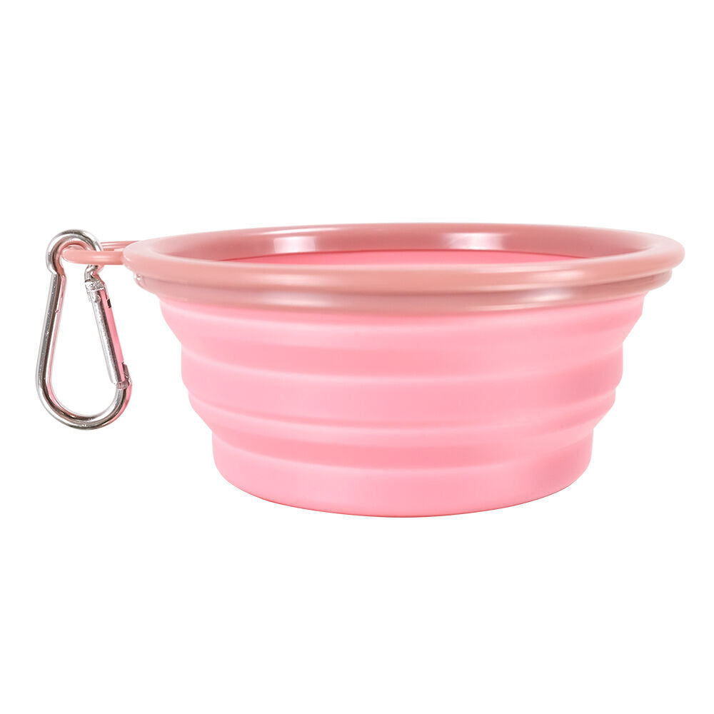 Ibiyaya Pink Quick Bite Collapsible Travel Pet Bowl for Food/Water Silicone