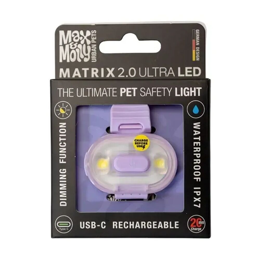 Max & Molly Matrix 2.0 Ultra LED USB-C Rechargeable Pet Safety Light — Lavender