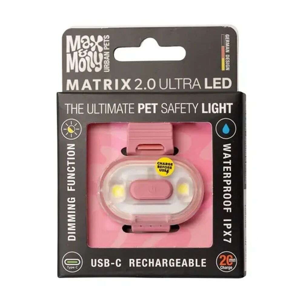 Max & Molly Matrix 2.0 Ultra LED USB-C Rechargeable Pet Safety Light — Rose