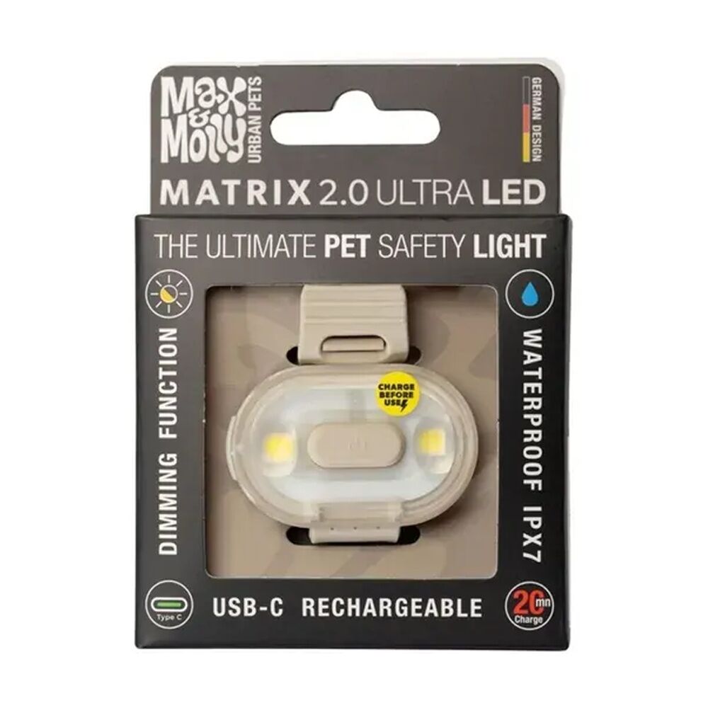 Max & Molly Matrix 2.0 Ultra LED USB-C Rechargeable Pet Safety Light — Sand