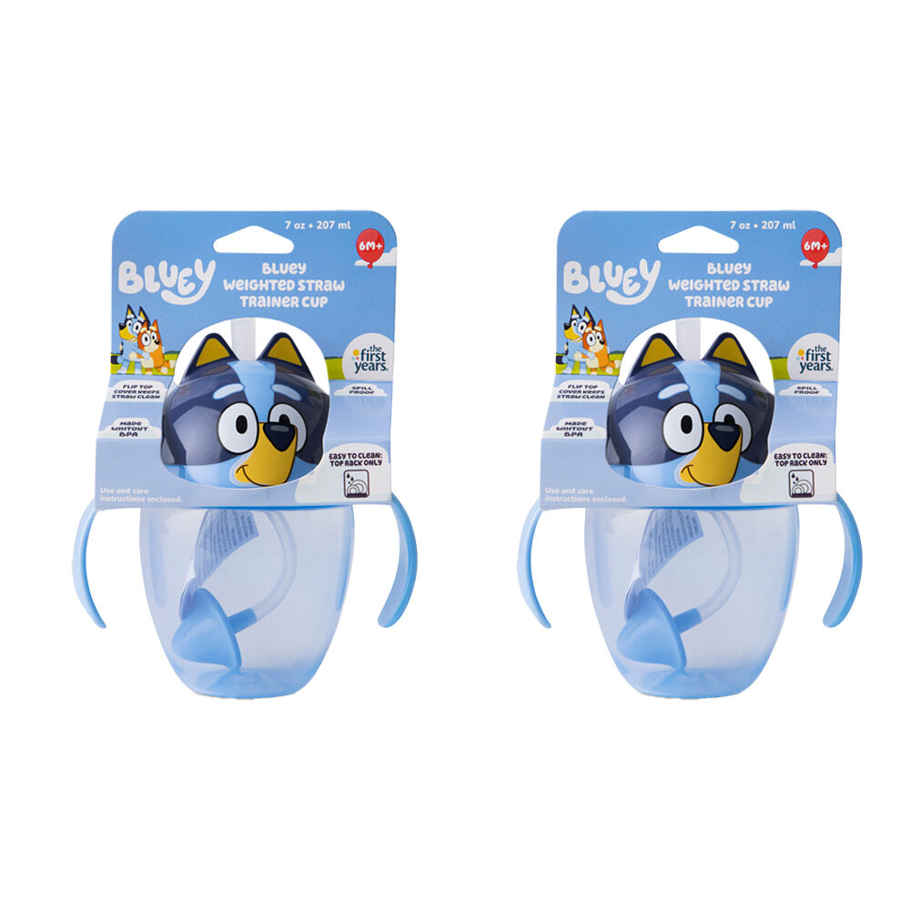 The First Years Bluey Weighted Straw Trainer/Sippy Cup 207ml 6 Months+ (2 Pack)