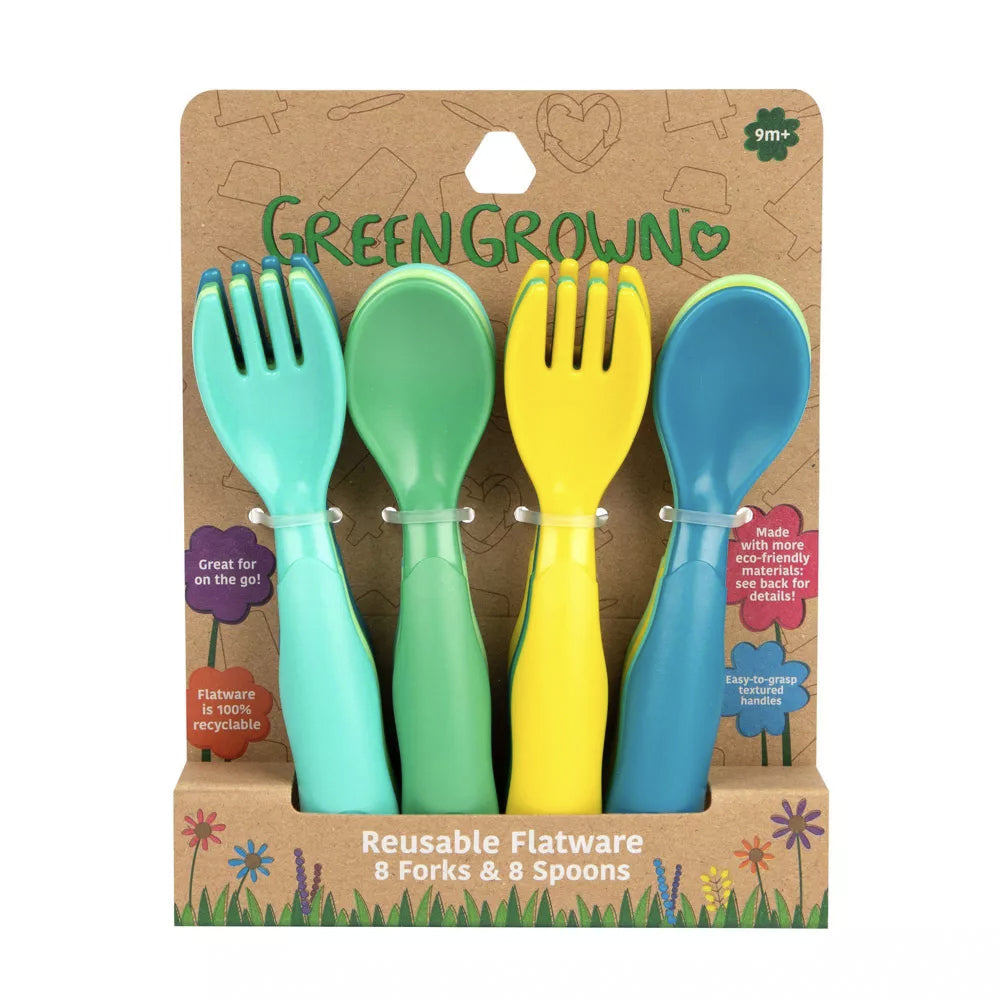 Green Grown Reusable Flatware Fork & Spoon Toddler/Baby Set 9m+ Assorted (16 Pieces) — image 3