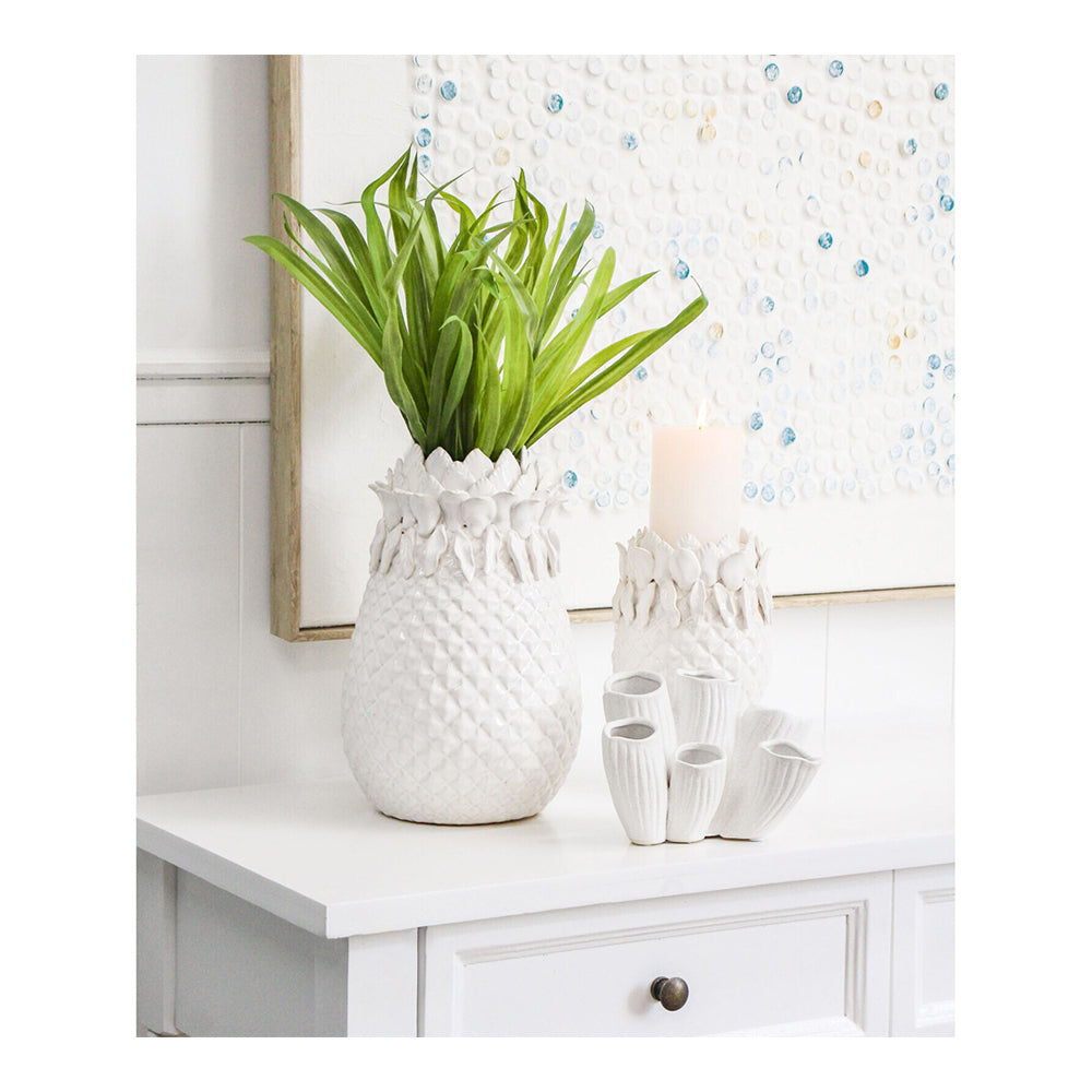 LVD Ceramic 22cm Pillar Candle Holder Pineapple Pedestal Home Decor Display White — image 2