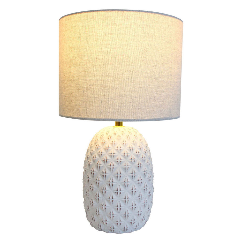 LVD Artichoke Lamp E27 Bulb w/ Linen Shade Night Light Bedside Decor 41cm WHT