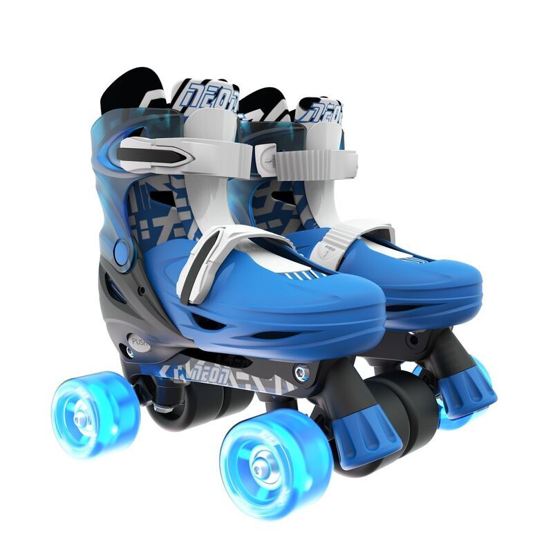 Yvolution 8+/Sizes 3-6 Blue Neon Combo Kids Quad Skates/Blades w/ Lightup Wheels — image 2