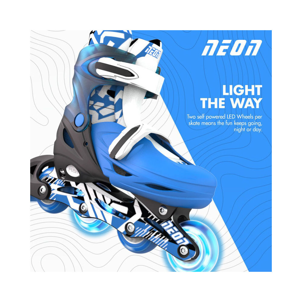 Yvolution 8+/Sizes 3-6 Blue Neon Combo Kids Quad Skates/Blades w/ Lightup Wheels — image 5