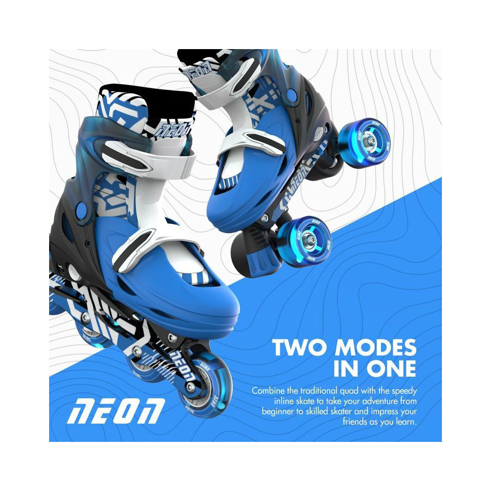 Yvolution 8+/Sizes 3-6 Blue Neon Combo Kids Quad Skates/Blades w/ Lightup Wheels — image 7