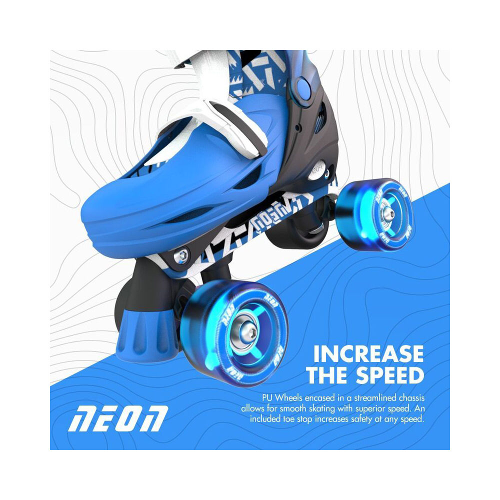 Yvolution 8+/Sizes 3-6 Blue Neon Combo Kids Quad Skates/Blades w/ Lightup Wheels — image 8