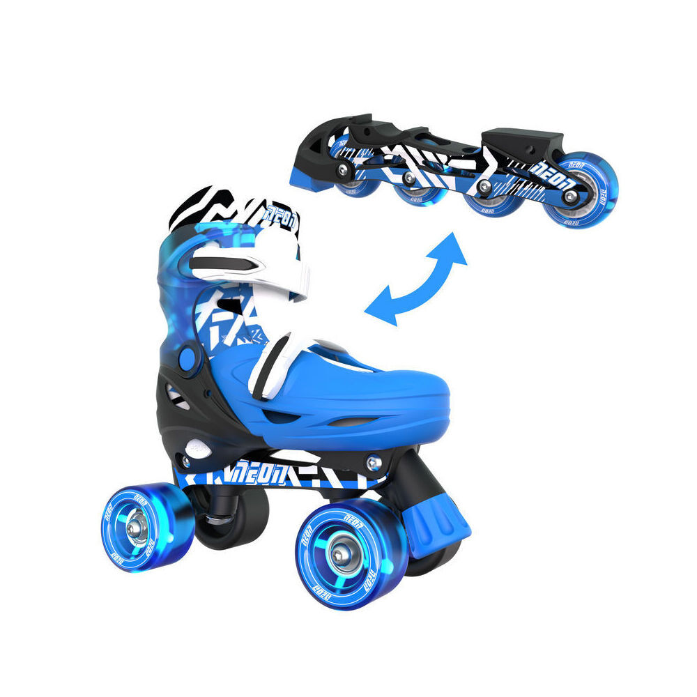 Yvolution 8+/Sizes 3-6 Blue Neon Combo Kids Quad Skates/Blades w/ Lightup Wheels — image 9