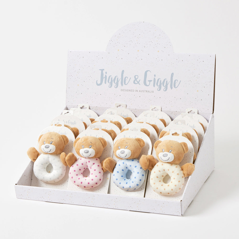 Jiggle & Giggle Bashful Bears Rattle Baby/Infant Sensory Soft Toy Assorted