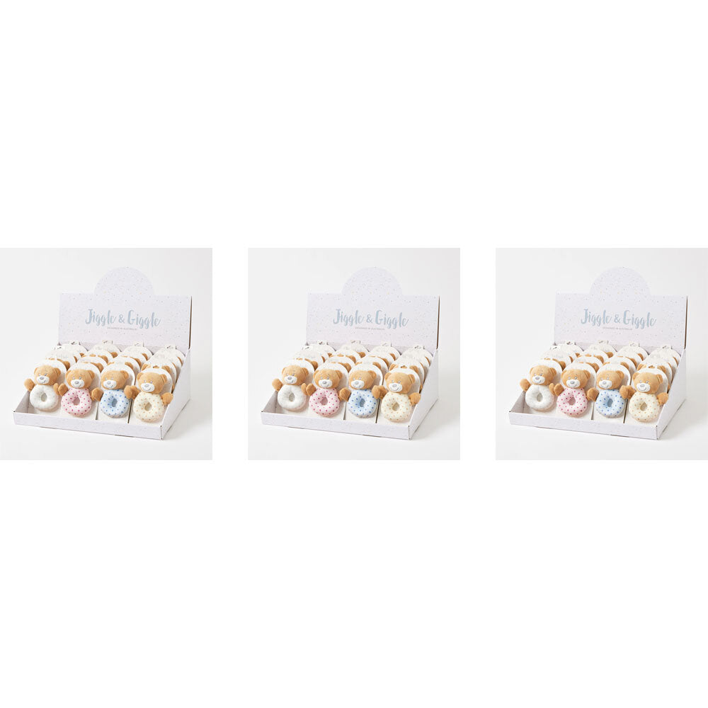 Jiggle & Giggle Bashful Bears Rattle Baby/Infant Sensory Soft Toy Assorted (3 Pack)