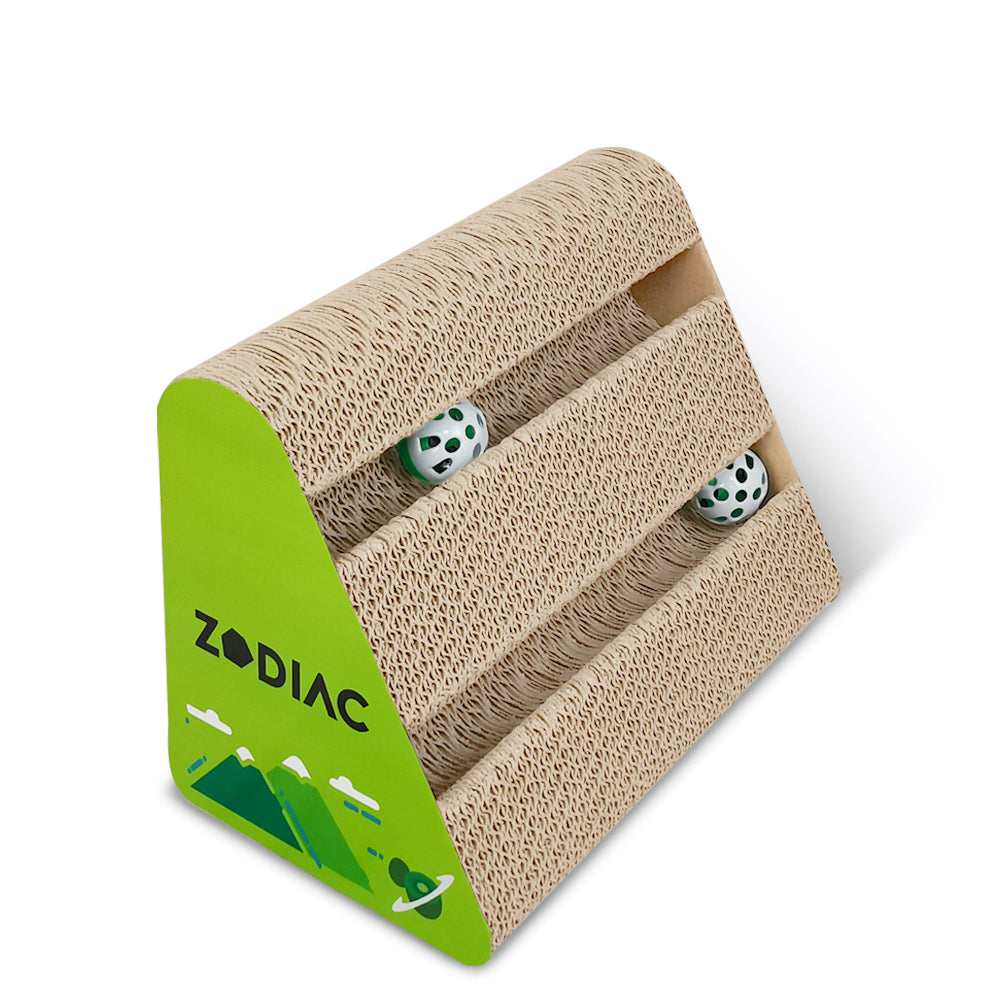 Zodiac Kiwi 28x17cm Triangle Pet Cat Scratcher w/ Ball Interactive Play Toy (2 Pack) — image 2