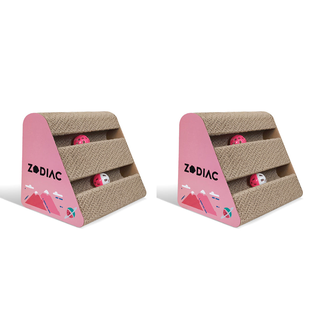 Zodiac Watermelon 28x17cm Triangle Pet Cat Scratcher w/ Ball Interactive Toy (2 Pack)