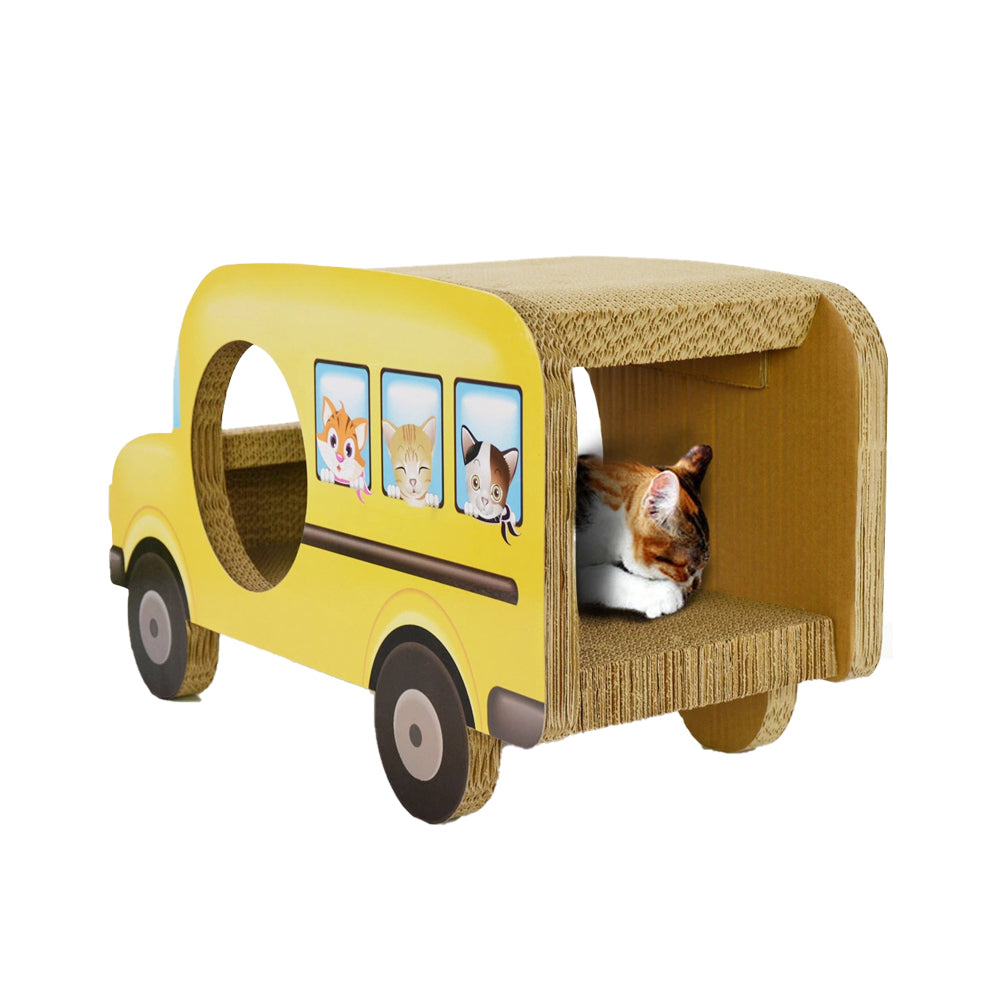 Zodiac Pet Cat 61x35cm Scratcher Toy Play Scratching Furniture House Yellow Bus — image 2